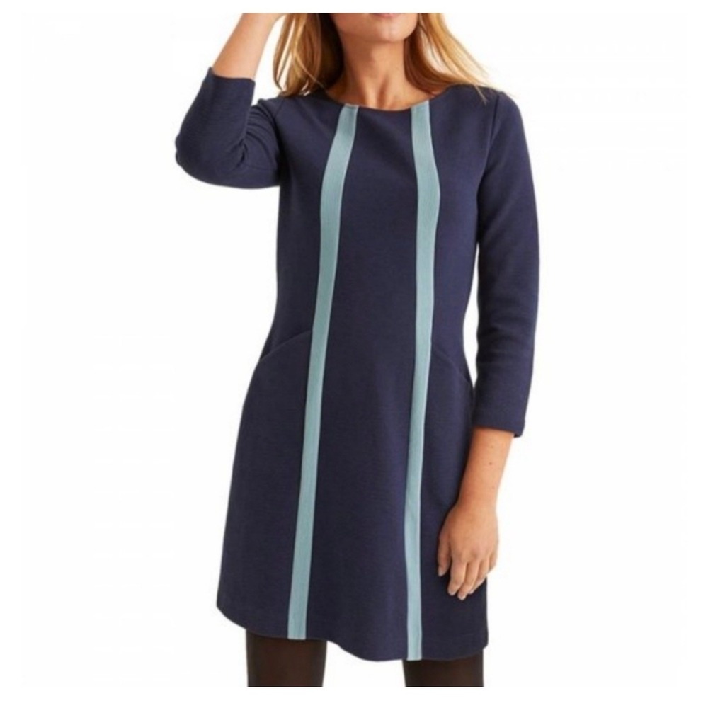 Boden‎ Navy anita Ribbed Ottoman Shift Dress Light Blue Racing Stripe 2R J0477